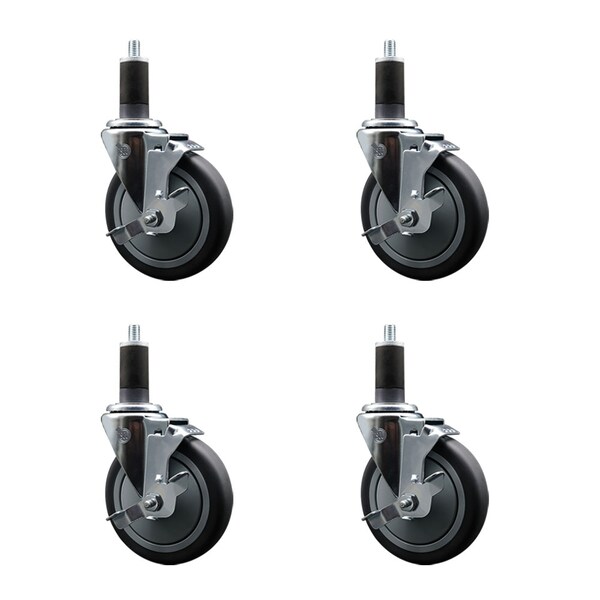 Service Caster 5'' Thermoplastic Rubber Swivel 1-1/4'' Expanding Stem Caster Set with Brake, 4PK SCC-EX20S514-TPRB-TLB-114-4 - main